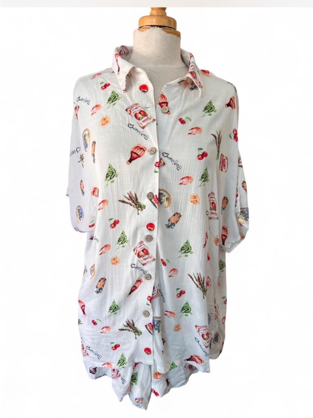 Women's White Printed Relaxed Shorts - Cute Fruit & Snack Pattern